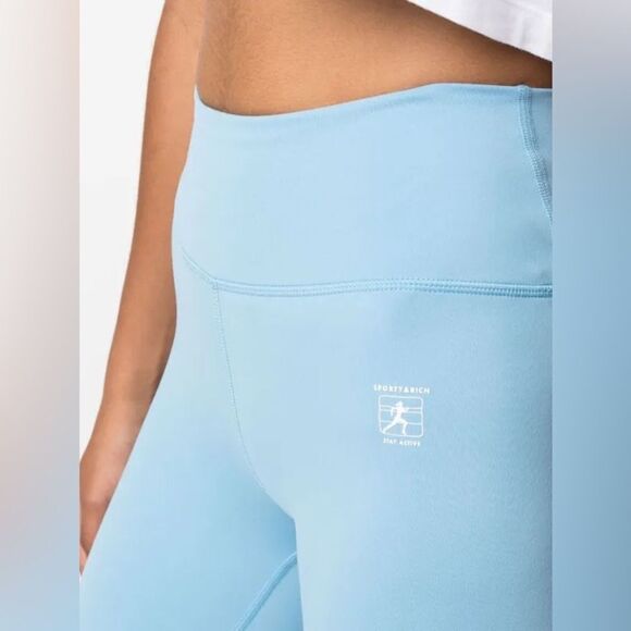 NEW Sporty & Rich Runner logo-print leggings in blue - Picture 6 of 12